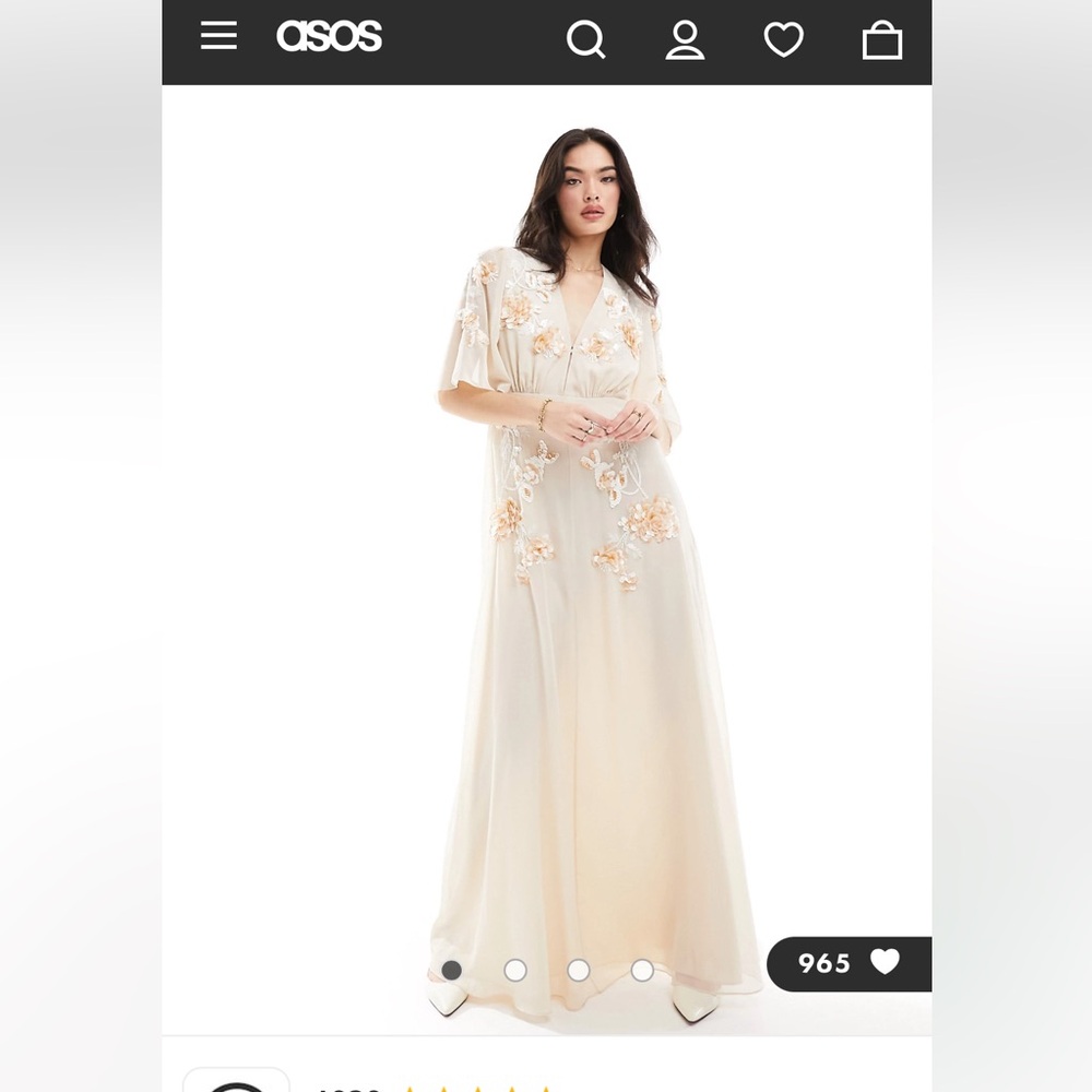Asos Hope and Ivy Bridal Flutter Sleeve Embroidered Floral Maxi Dress in Cream